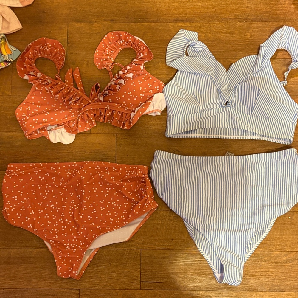 Orange&white polkadot & blue&white Striped maternity, or high top bottoms